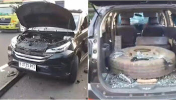 Viral! Kepergok Curi Ban Serep di Tol Tangerang Merak, Mobil Avanza Dirusak Sopir Truk